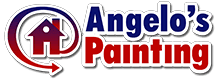 This is an image from Angelo's Painting, located in Pennsylvania. The logo for Angelo's Painting features a red house icon inside a circular arrow beside bold blue and red company lettering.