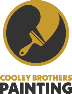 This is an image from Cooley Brothers Painting, located in California. The image shows the official company logo featuring a stylized paintbrush icon and bold lettering, representing professional residential and commercial interior and exterior painting services.