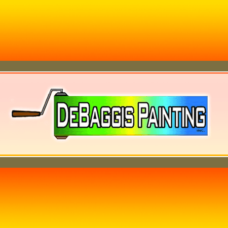 This is an image from Debaggis Painting company, located in Orlando, FL. The image is a DeBaggis Painting Inc. logo featuring a colorful paint roller design with gradient blue, green, and yellow text