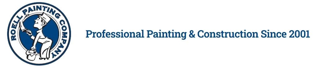 This is an image from Roell Painting Company, located in Minnesota. The logo for Roell Painting Company features a circular emblem with an illustrated painter and the text Professional Painting & Construction Since 2001.