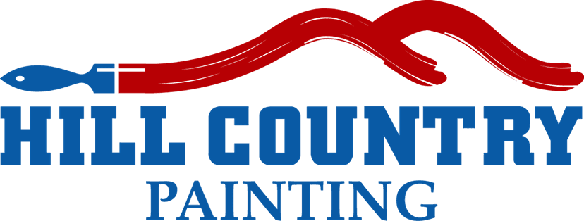 "This is an image from Hill Country Painting, located in Texas. The logo for Hill Country Painting features a blue paintbrush creating a red paint stroke above bold blue text."
