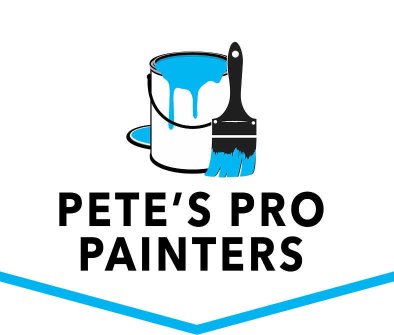 This is an image from Pete’s Pro Painters, located in Pennsylvania. The logo for Pete’s Pro Painters features a paint can with blue paint dripping and a paintbrush graphic above bold black text.