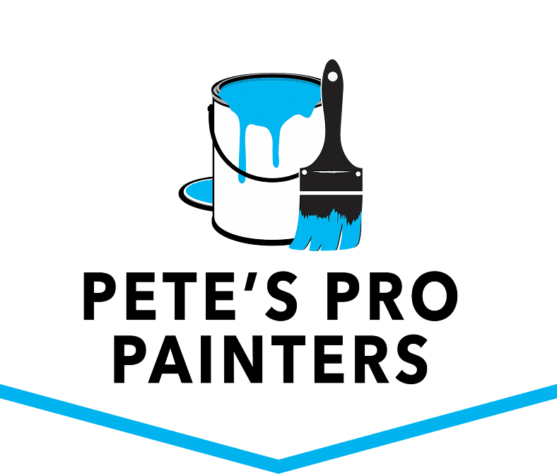 This is an image from Pete’s Pro Painters, located in Pennsylvania. The logo for Pete’s Pro Painters features a paint can with blue paint dripping and a paintbrush graphic above bold black text.