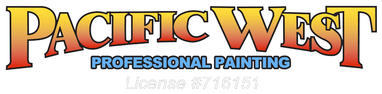 This is an image from Pacific West Painting Inc, located in California. The logo for Pacific West Painting Inc features bold gradient lettering with the company name, the phrase “Professional Painting,” and the license number displayed prominently.