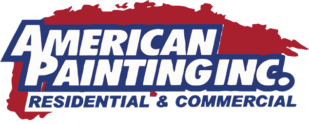 This is an image from American Painting Inc., located in Illinois. The logo for American Painting Inc. features bold white text with a blue shadow over a red background and the words residential and commercial underneath