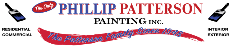 This is an image from Phillip Patterson Painting, located in Kentucky. The logo for Phillip Patterson Painting features red and blue text with paintbrush graphics and a banner that reads 'The Patterson Family Since 1948.