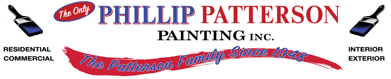 This is an image from Phillip Patterson Painting, located in Kentucky. The logo for Phillip Patterson Painting features red and blue text with paintbrush graphics and a banner that reads 'The Patterson Family Since 1948.