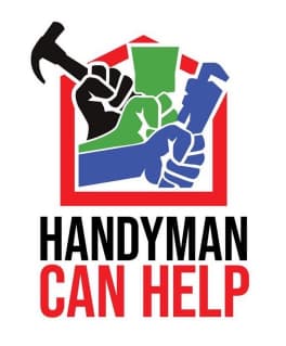 This is an image from Handyman Can Help, located in Florida. The logo for Handyman Can Help features bold black and red text with a graphic of hands holding tools inside a house outline.