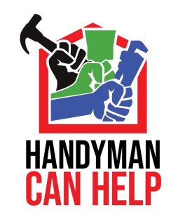This is an image from Handyman Can Help, located in Florida. The logo for Handyman Can Help features bold black and red text with a graphic of hands holding tools inside a house outline.