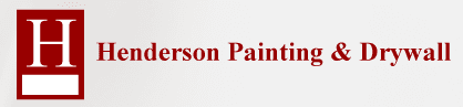 This is an image from Henderson Painting & Drywall, located in Georgia. The logo for Henderson Painting & Drywall features a red and white monogram icon with red serif text displaying the company name.