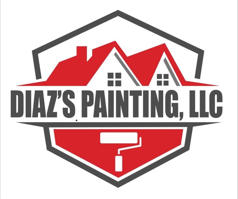 This is an image fromDiaz's Painting LLC, located in North Carolina. This is a logo for Diaz's Painting, LLC, featuring a red roof design above the company name inside a shield outline, with a paint roller graphic below.