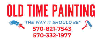 This is an image from Old Time Painting company, located in Hanover, PA,. The image is an Old Time Painting logo with red text and blue and red paint strokes.