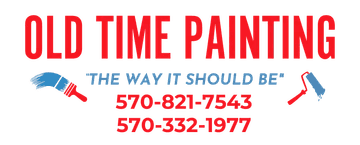 This is an image from Old Time Painting company, located in Hanover, PA,. The image is an Old Time Painting logo with red text and blue and red paint strokes.