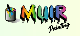 This is an image from Muir Painting Inc  company, located inHappy Valley, OR The image is a Logo of Muir Painting featuring a rainbow-colored dripping text design with a paint can and brush icon.
