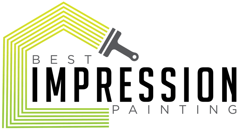 This is an image from Best Impression Painting, located in Ohio. The logo features a modern house outline formed by green lines with a paint roller icon, representing residential painting services.