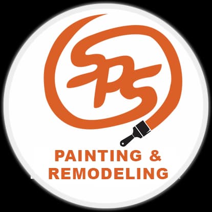 This is an image from SPS Painting Inc, located in California. The image shows the SPS Painting & Remodeling logo featuring an orange circular paint stroke with a paintbrush graphic and bold lettering.