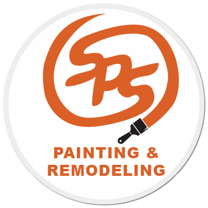 This is an image from SPS Painting Inc, located in California. The image shows the SPS Painting & Remodeling logo featuring an orange circular paint stroke with a paintbrush graphic and bold lettering.