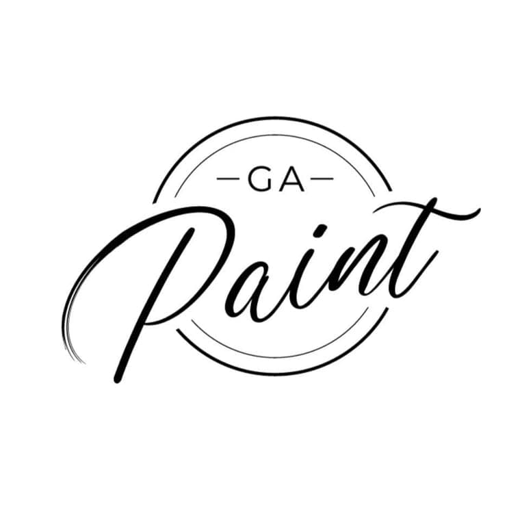 This is an image from GA Paint, located in Georgia. The logo for GA Paint features elegant black script lettering with 'GA' displayed inside a minimalist circular emblem, accented by a brushstroke detail representing the painting company.