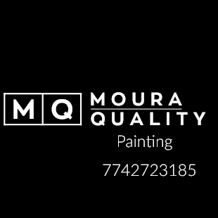 This is the logo for Moura Quality Painting. It features the letters “M Q” in boxed design with the company name written beside it in white against a black background, along with the contact number.