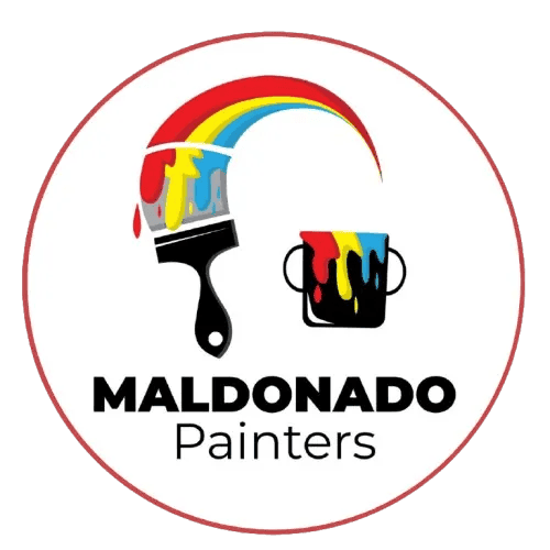 This is an image from Maldonado Painters, located in Georgia. The logo for Maldonado Painters features a paintbrush, paint bucket, rainbow paint stroke, and bold black company text inside a circular design.