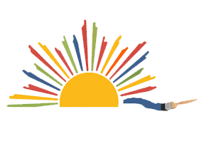 Logo for Array of Color Painting LLC, featuring a colorful sunburst design with a paintbrush, symbolizing the company’s vibrant painting services.