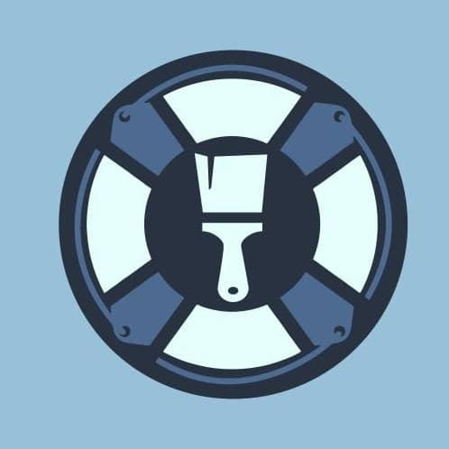 This is an image from Topsail Painting, located in North Carolina. This is a logo for Topsail Painting, featuring a paintbrush design within a circular emblem on a light blue background.