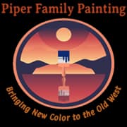 This is an image from Piper Family Painting, located in Arizona. The logo for Piper Family Painting features a desert sunset scene with mountains, a paintbrush, and warm orange and purple colors.