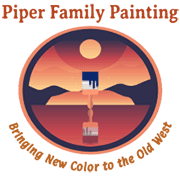 This is an image from Piper Family Painting, located in Arizona. The logo for Piper Family Painting features a desert sunset scene with mountains, a paintbrush, and warm orange and purple colors.