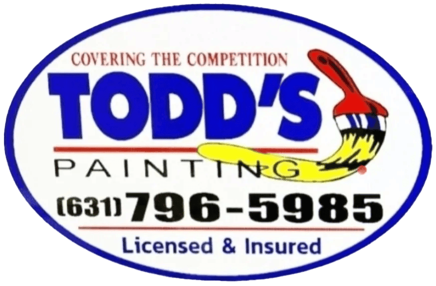 This is an image from Todd's Painting, located in New York. The logo for Todd's Painting features bold blue text with a red paintbrush creating a yellow paint swoosh beneath the word 'PAINTING.