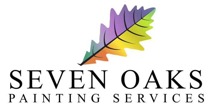This is an image from Seven Oaks Painting Services, located in Ohio. The logo for Seven Oaks Painting Services features a multicolor leaf graphic above the company name in bold black lettering.