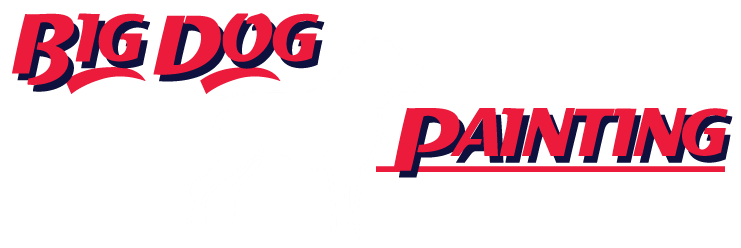 This is an image from Big Dog Painting, located in Massachusetts. The logo features the silhouette of a large dog outlined in white, with bold red and blue text spelling out 'Big Dog Painting' to represent the company’s professional painting services.
