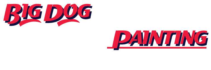 This is an image from Big Dog Painting, located in Massachusetts. The logo features the silhouette of a large dog outlined in white, with bold red and blue text spelling out 'Big Dog Painting' to represent the company’s professional painting services.