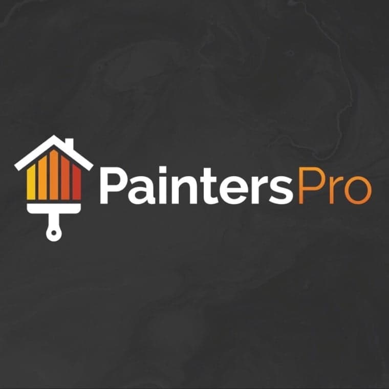 This is an image from Painters Pro, located in Missouri. The logo for Painters Pro features a stylized house and paintbrush icon with vertical paint bars in yellow, orange, and red, alongside clean white and orange text on a dark textured background.