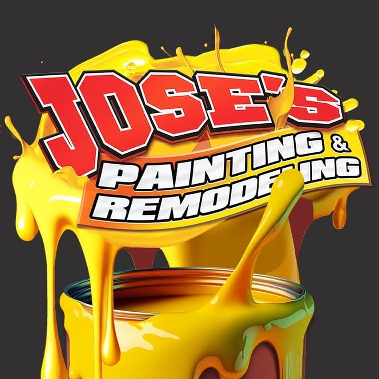 This is an image from Jose's Painting & Remodeling, located in Georgia. The logo for Jose's Painting & Remodeling features bold red 'JOSE'S' lettering above white 'Painting & Remodeling' text, set against a dripping yellow paint splash overflowing from a paint can.