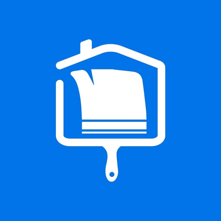 This is an image from HH Painting company, located in Gainesville, FL. The image is a HH Painting company logo featuring a house-shaped paintbrush icon on blue background
