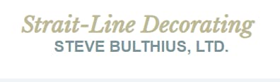 This is an image from Strait-Line Decorating company, located in Homer Glen, IL The image is a Strait-Line Decorating logo featuring the company name in italic gold text with Steve Bulthius, Ltd. in bold gray capital letters