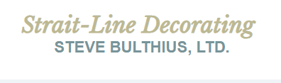 This is an image from Strait-Line Decorating company, located in Homer Glen, IL The image is a Strait-Line Decorating logo featuring the company name in italic gold text with Steve Bulthius, Ltd. in bold gray capital letters