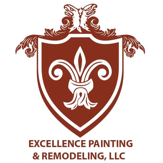 This is an image from Excellence Painting & Remodeling, LLC, located in Georgia. The logo for Excellence Painting & Remodeling, LLC features a deep red heraldic shield with a fleur-de-lis emblem and twin eagles crest, conveying a classic and professional brand identity.