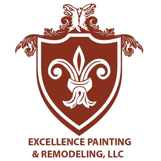 This is an image from Excellence Painting & Remodeling, LLC, located in Georgia. The logo for Excellence Painting & Remodeling, LLC features a deep red heraldic shield with a fleur-de-lis emblem and twin eagles crest, conveying a classic and professional brand identity.