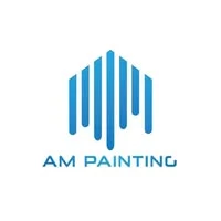 This is an image from AM Painting LLCcompany, located in Roseville, MI The image is an  AM Painting logo featuring a modern blue abstract building design, representing a professional residential and commercial painting company