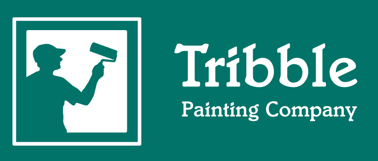 This is an image from Tribble Painting Company, located in Michigan. The logo for Tribble Painting Company features a white silhouette of a painter holding a roller inside a square frame with green background and bold white company lettering.