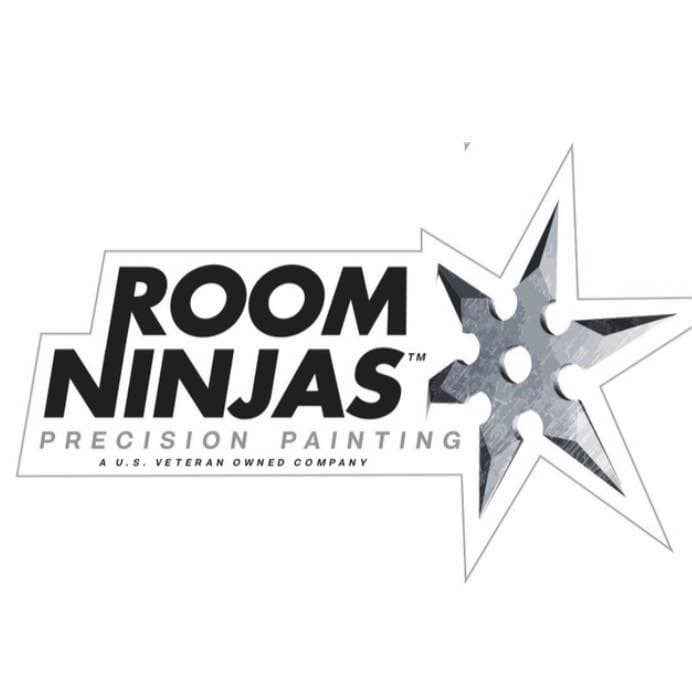 This is an image fromRoom Ninjas, located in Tennessee. The image is a Room Ninjas Precision Painting logo featuring a metallic ninja star design, highlighting the company’s U.S. veteran-owned identity.