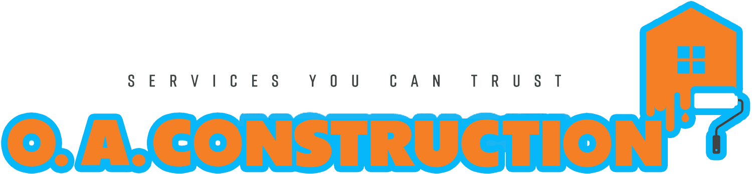 This is an image from O.A. Construction, located in Illinois. The logo for O.A. Construction features bold orange and blue lettering with a house and paint roller graphic on a black background.