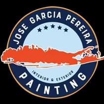 This is an image from Jose Garcia Pereira Painting, located in New York. The logo for Jose Garcia Pereira Painting features a circular badge design with a coastal landscape graphic, stars, and bold lettering highlighting interior and exterior painting services.