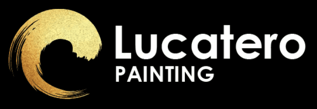 This is an image from Lucatero Painting LLC, located in Washington. The logo for Lucatero Painting LLC features a bold gold circular brushstroke design alongside clean white 'Lucatero Painting' text on a black background.