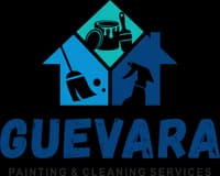 "This is an image from Guevara Painting & Cleaning Services, located in Texas. The logo for Guevara Painting & Cleaning Services features two overlapping house shapes in shades of blue and teal with paint roller icons inside."