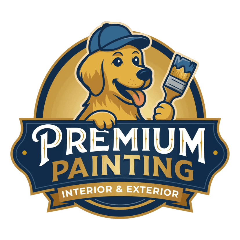 This is an image from Premium Painting Inc, located in Florida. The logo for Premium Painting Inc features a cartoon dog holding a paintbrush with bold blue and gold text reading Premium Painting.