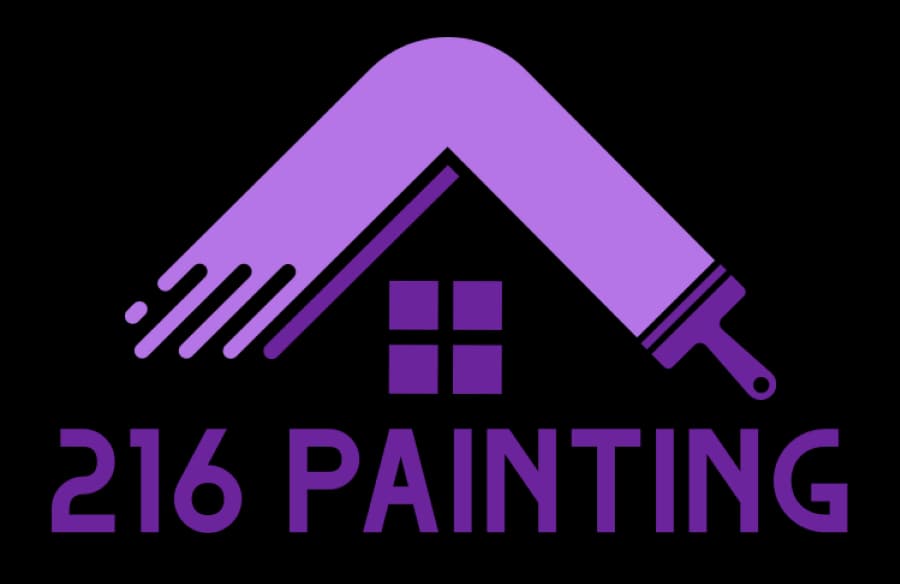 This is an image from 216 Painting, located in Ohio. The logo for 216 Painting features a purple roofline graphic forming a house shape with a paint roller on the right side and bold purple lettering.