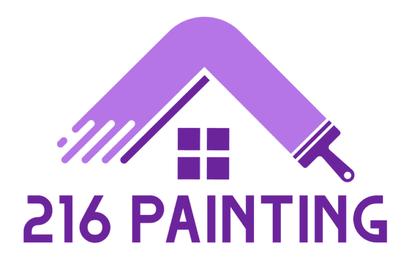 This is an image from 216 Painting, located in Ohio. The logo for 216 Painting features a purple roofline graphic forming a house shape with a paint roller on the right side and bold purple lettering.