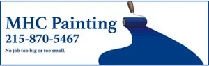 This is an image from MHC Painting, located in Pennsylvania. The logo for MHC Painting features blue text with a stylized paintbrush graphic and contact information.